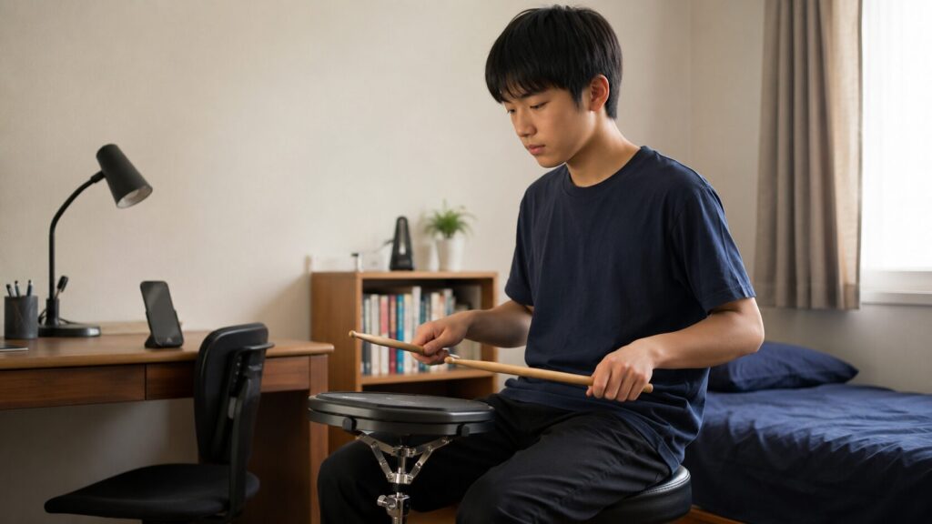 練習パッドで基礎練習をするドラム初心者