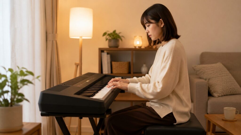 ピアノを弾けるようになりたい独学初心者が自宅で電子ピアノを練習する様子