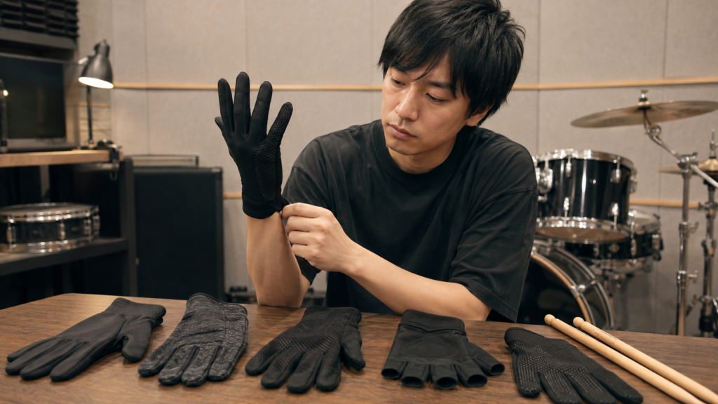 ドラムグローブのサイズとフィット感を比較するドラマー