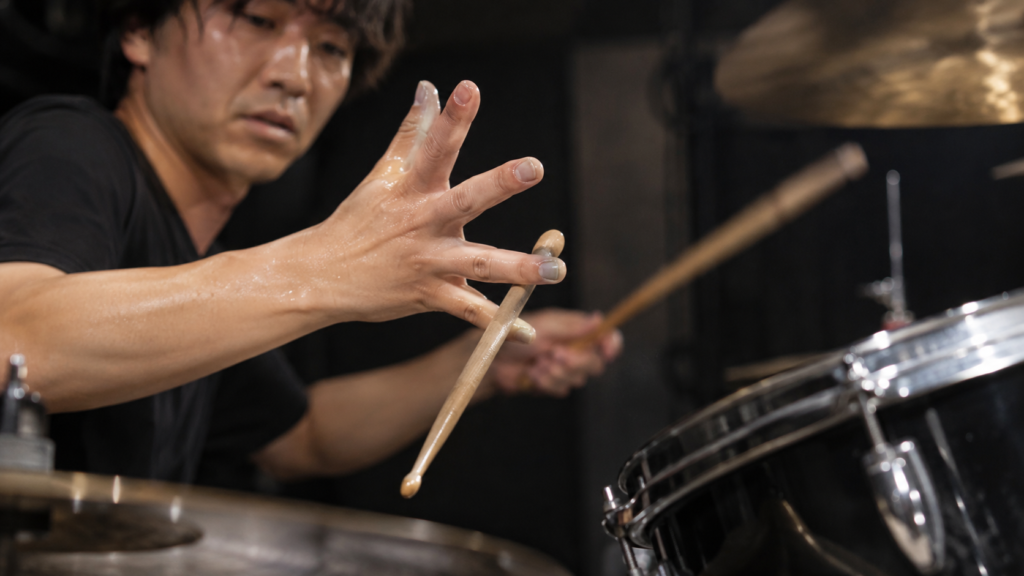 手汗でドラムスティックが滑る日本人ドラマー