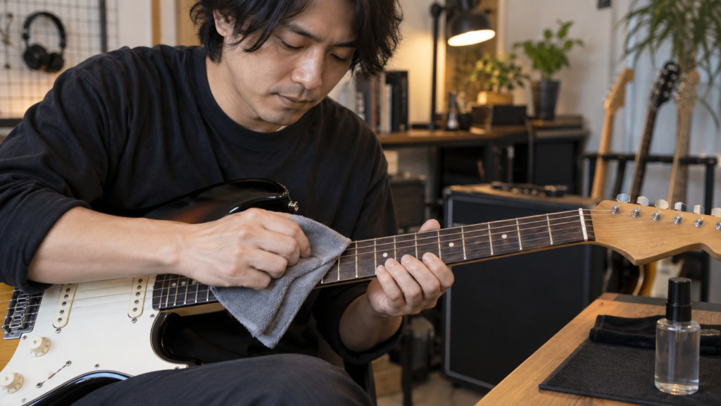 太さや巻き方が異なるエレキギター弦を比較したイメージ