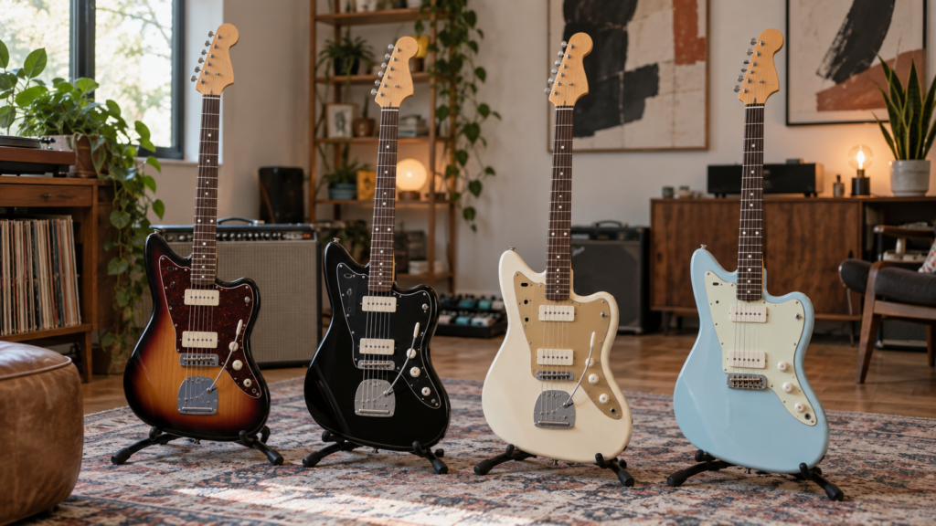 ジャズマスターギターのカラーとモデルを比較した4本のオフセットギター